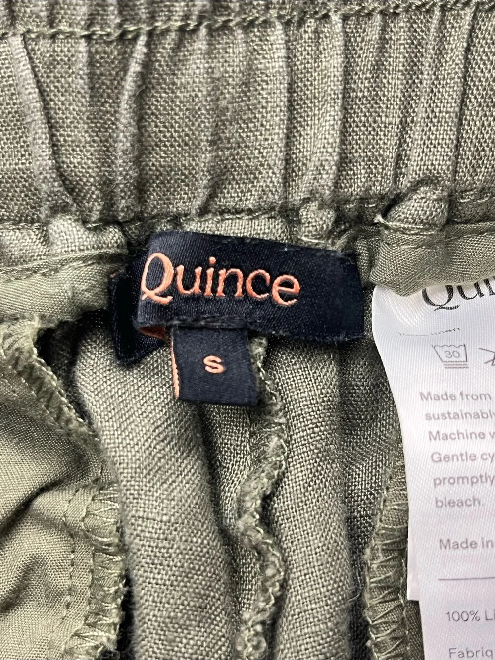 Quince 100% European Linen Wide Leg Pants Bayberry Green Womens Small Pull-on